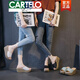 Cartelo Sandalias de alta gama para mujeres Summer 2025 Nuevo tacón hueco Flip-flop Cake de esponja de cuero genuino Suella de ropa de tacón alto con tacón grueso A6210 Color de luna 37