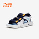 ANTA Children's Sandals 2025 Summer New Men's and Women's Shoes Breathable Beach Shoes Open-Toe Velcro Sandals Men's New Ink Blue/Fluorescent Aqua-1 34 (21.5cm)