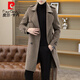 Pierre Cardin woolen woolen coat for men spring and autumn new high-end mid-length double-sided coat Korean style double-breasted woolen windbreaker 21006 Brown XL 180