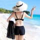 Yifu Bikini Swimsuit Women's Ins Style Three-piece Set Korean Hot Spring Small Fragrant Style Conservative Cover Belly Slim Swimsuit Black XL