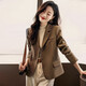 Punizi brown small suit jacket for women in spring and autumn 2025 new casual high-end small slim short temperament suit 689#green three-pin suit 2XL