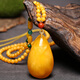 Qiongque Pavilion Beeswax Pendant Amber Raw Stone Chicken Fat Yellow Honey Water Drop Square Brand Blood Amber Sweater Necklace for Men and Women Beeswax Water Drop C Bead Chain Style