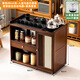 Trojan Mobile Tea Table Home Small Tea Table Bamboo Tea Cart Tea Table Tea Set Automatic Kettle Integrated Tea Cabinet Black Gold Stone Panel Brown-80 Long Single Drawer Single Door + Tea Making Appliances + Tea Set