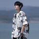 Baiqueting kurzärmelige Hemdjacke für Männer im Sommer New Ice Silk Cool Hemd Herrenmodik Lose Casual Jacke für Männer weißer Anzug [weißes T-Shirt + weißes Hemd] XL