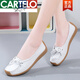 CARTELO 2025 new product spring and summer genuine leather shallow mouth flat bottom flat heel small white shoes women's hollow bean shoes mother's shoes non-slip rest 688 black punching 41