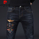 
Pierre cardin Hong Kong men's knitted jeans spring, autumn and winter new fashion embroidered elastic slim casual versatile trousers light gray 6628 33 (2 feet 6)