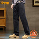 JEEP Jeep plus velvet thickened high-end jeans for men 2025 autumn and winter new loose straight casual wide-leg long pants for men