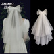 ZHIMO Proposal Veil Registration Small Simple Bride Main Wedding Dress Bow French White E Style Three Pieces Floating Nail Beads Plain Gauze 60cm-80cm