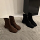 
CEOCK autumn and winter wool elastic socks boots for women Martin boots thin boots short boots thick heel medium heel plus velvet nude boots B679-1 black velvet 36