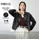 Shang Du Bilugan practiced handsome classic wild lapel pocket design locomotive jacket female leather clothes black M