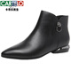 Cartelo High-End 2022 Neue Herbst Flat Short Stiefel für Frauen speicherte Zehen mit niedriger Ferse große echte Leder-Frauenstiefel Frühlings- und Herbst-Single-Stiefel Frauen-Knöchelstiefel Neues Produkt Schwarz Single 39