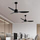 Weather Vane Moderner Industriestil Leichtes 56-Zoll-Deckenlüfter Restaurant Decke Einfacher elektrischer Lüfter Wohnzimmer Kommerzielle Lüfter Frequenzumwandlung 42-681A Schwarze 3 Blätter-Tiefe Holzkornblätter ohne Lampe Fernbedienung