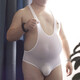 Men's underwear sexy jumpsuit ultra-thin translucent ice silk fitness wrestling shapewear fat bear plus size plus size white XL
