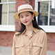 ALBINELE草帽女夏天复古英伦平顶礼帽韩版沙滩帽防晒遮阳帽ins网红平顶帽 白色（咖啡色带） 可调节 (55-60cm)