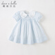 DAVE&BELLA Girls Dress Girls Princess Dress Puff Sleeve Baby Dress Fashionable Girl Lady Dress Summer Dress New Children's Dress Blue and White Stripes DB2238126 100 cm (recommended height 90-100cm)