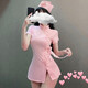 Feimu Girl Sexy traje de juego interpretando el uniforme femenino tentando la perspectiva de hendidura delgada Mujeres 7027 Set blanco de 3 piezas de tamaño blanco con hat-dress-t