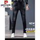 Pier Cardin printed versatile embroidered jeans men's pattern personalized hot diamond trendy embroidery fashion brand Korean slim pants A689 black 29
