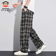 Big mouth monkey (paul frank) plaid casual pants for men in autumn and winter new style loose plus velvet thickened straight versatile sports fashion brand high street pants black 6632H official genuine XL recommended 125-140Jin Jin equals 0.5 kg