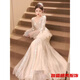 Swirling champagne color evening dress for women, high-end banquet style, light luxury, niche celebrity, host fishtail dress, champagne color L 170