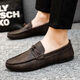 She Mengduo men's beans shoes Korean versatile business casual leather shoes breathable non-slip men's shoes 2022 summer one-foot single shoes d826 black 39