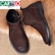 CARTELO leather boots men's genuine leather autumn and winter zippered boots men's Martin boots fur men's shoes high top leather shoes men's toe layer cowhide brown. Genuine leather 15605 plus velvet inner 37