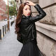 Yomei plus velvet thickened new pu small leather jacket for women for women 2021 spring and autumn clothing Korean version slim fit motorcycle leather aunt black L