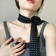 
Guiqi scarf for women with long polka dots neck design sense fashionable rose scarf ribbon autumn and winter versatile Korean high-end sense black rose clip