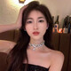 Pei Liang Sparkling Diamond Pearl Necklace Women's Light Luxury Niche High-Quality Exaggerated Dress Clavicle Chain Rhinestone Necklace Bridal Accessories Light Luxury Necklace Water Drop Style