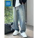 Jeans men's summer thin high street American loose straight wide-leg Korean version of boy casual long pants men's TS03 nostalgic blue XL [suitable for 130-150Jin [Jin equals 0.5 kg] wear]
