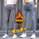 Otoño blanco e invierno Plus Temporada de terciopelo Jeans STRING Jeans Slim Feet Men Style Corean Style Tendy Jeans Spring Casual Long pantalones 6636 Negro + SN#9313 Azul claro 30