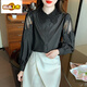 
First-diameter embroidered cotton shirt for women 2025 autumn new fashion embroidered white shirt loose versatile long-sleeved top CY9227 Black S [Suggested 75-95Jin [Jin equals 0.5 kg]]