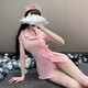 Feimu Girl Sexy traje de juego interpretando el uniforme femenino tentando la perspectiva de hendidura delgada Mujeres 7027 Set blanco de 3 piezas de tamaño blanco con hat-dress-t