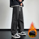 POUM American work pants men's winter velvet thickened warm loose windproof sports pants JRK112 black L