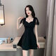 Ropa de mujer sexy para clubes nocturnos, vestido sexy, falda de masaje de baño, ropa de trabajo técnica de vestir 708 Negro L (100-110Jin [Jin equivale a 0.5 kg])