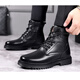 Saimandie Winter Wool Hook Military Boots a prueba de frío Botas Martin para hombres Botas de algodón de cuero genuinas Botas de lana de vaca alta TOTS 3519 Negro [Botthip plano integrado] 41