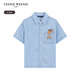 Teenie Weenie Kids summer style boys' fashionable small lapel short-sleeved denim shirt light blue 120 cm