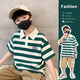 McTicco boy polo shirt short-sleeved 2025 children's summer striped t-shirt big children's summer half-sleeved street-fried top trend 9850 blue + 5798 khaki [set] 150