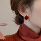 Idel burgundy square French high-end commuting autumn and winter earrings women's trendy earrings earrings birthday gift women's jewelry Chelizi red earrings E0609