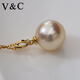 V&C18K Diamond Australian White Dry Rose Pendant Champagne Seawater Pearl Necklace Perfect Round Extremely Bright 10-11 10-11mm Style 2 (excluding chain)