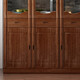 Yuanlin Liangmu solid wood bookcase pure solid wood with glass three-door Chinese style home study display cabinet floor-standing combination bookcase with door 120*32*200cm) pure wood walnut color
