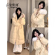 Hongziqi down jacket for women winter 2025 new style mid-length high-end thickened large fur collar long cotton-padded jacket yellow M (recommended 106 120Jin Jin equals 0.5 kg)