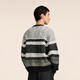 Sketch men's autumn and winter new casual loose sweater striped round neck pullover college retro design trendy top 098 black and gray combination S