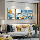 Mo Painting Lulin Modern Simple Living Room Decoration Painting New Chinese Sofa Background Wall Mural Landscape Painting Hall Triangle Landscape Painting 2-Home Harmony All-in-One 12107 Mirror Crystal Porcelain Middle 100*70 Side 50*70 Gold Frame
