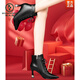 Specht echtes Lederspitzer Zeh Dünne Heeled Stiefel für Frauen 2024 Herbst und Winter Neue Single-Stiefel Schnüre-up-vielseitig plus samterhoch-nackte Stiefel für Frauen schwarz plus Samt 7 cm