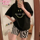 Modal spring and summer new pajamas women's short-sleeved shorts summer cute cartoon loose women's home clothes set can be worn outside Q6627 L - (recommended 95-115 Jin Jin equals 0.5 kg)