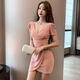
Hualeji nightclub women's v-neck low-cut slim sexy dress with breasts and temperament slim ktv short skirt nightclub work clothes pink 2XL
