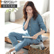 Modal Pyjamas Frauen Frühlings- und Herbststil Herbst und Winter reines Baumwoll-Langarm-Hauskleidung alle Baumwoll-Frühling und Sommer Dünner großer loser Set L6630 Lake Blue-Jacquard (Lycra Cotton) M (Empfohlen 80-100 Jin [Jin gleich 0,5 kg]))