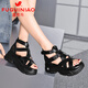 Fugui Bird Sponge Cake Thick-soled Sandals for Women in Summer New Casual Daddy Shoes Real Cowhide Retro Soft Sole Roman Fish Mouth Shoes Women Black 36