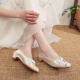 Weizhi old Beijing cloth shoes pointed toe fashion embroidered shoes versatile dance shoes cheongsam shoes Hanfu shoes WZ1047 beige