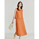 INMAN Clear Linen Series Linen Cool Skirt Set 2025 Summer Women's New Vest Slimming Two-piece Set Red Brown S